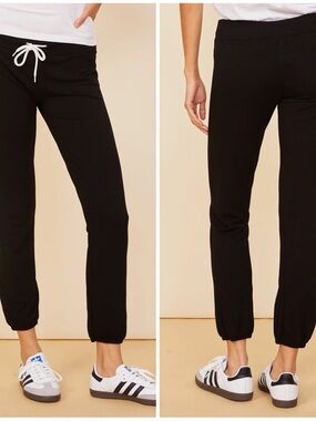 Monrow Womens Jogger Sweatpants Black Drawstring Cotton Lightweight Sz XS